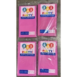 4 Neon Pink Plastic Tablecovers 54x108 Rectangle Party Table Cover Reusable NEW